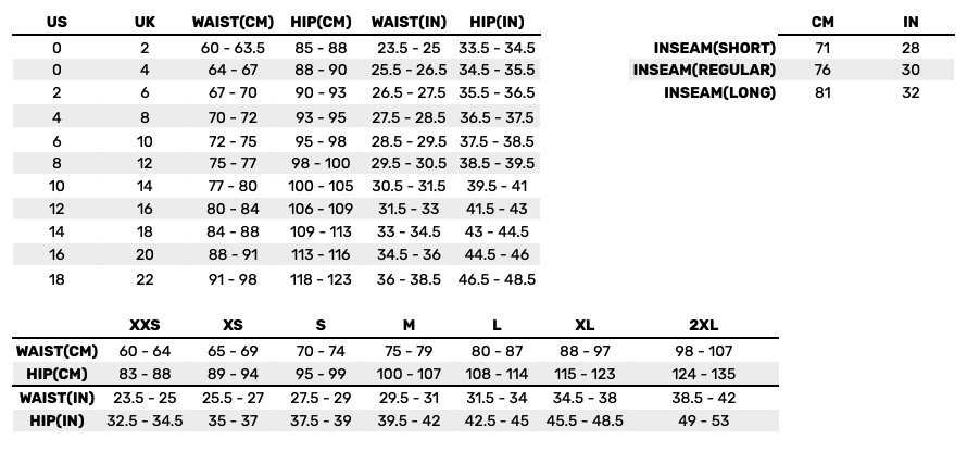 2026 The North Face Womens Trousers & Shorts  Size Chart